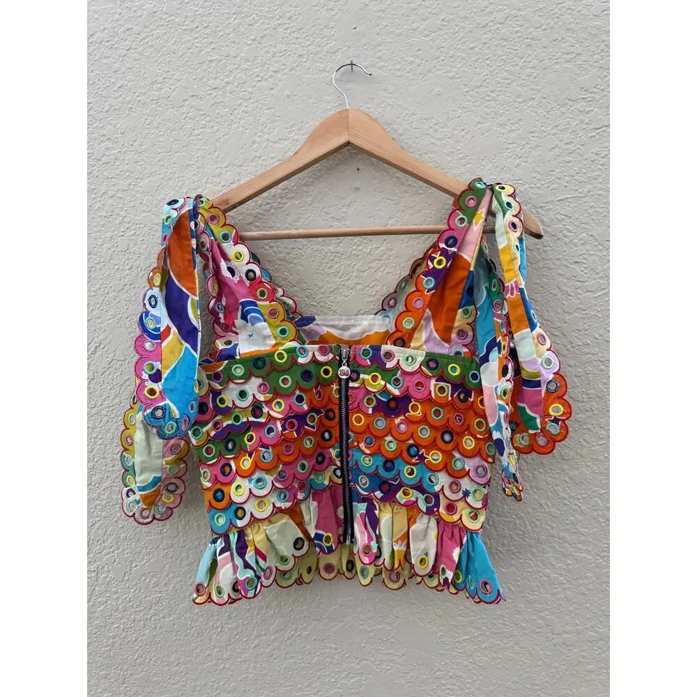 EUC $311 Celia B Maia Scalloped Crop Top in Multi - Picture 8 of 11
